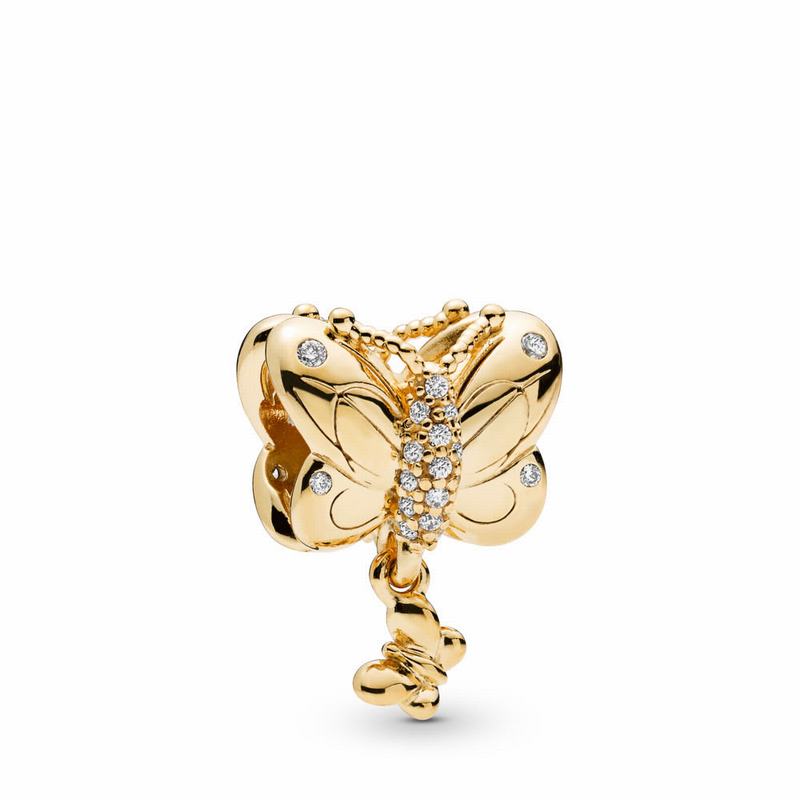 Pandora Shine™ Decorative Butterfly Charm - 18ct Gold Plated/Cubic Zirconia - Canada | JT8907VA